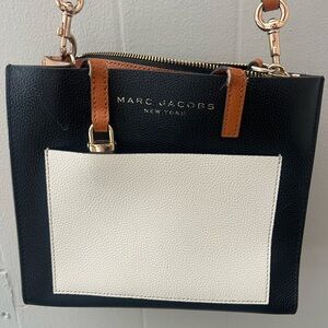 Black and White Shoulder Bag with Tan Accents